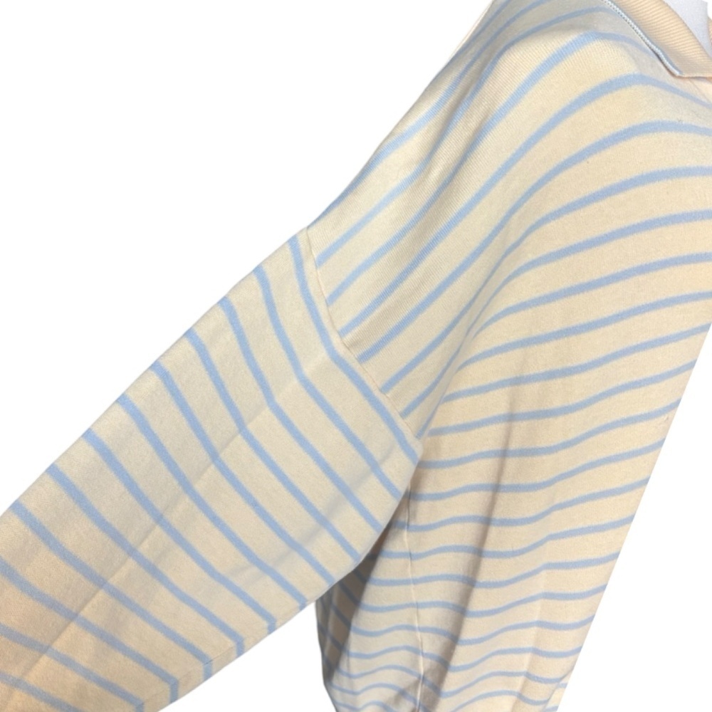 Vintage 90s Stripe Polo Sweater Top Yellow Blue - Small - Picture 8 of 9